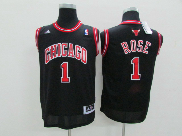 NBA Youth Chicago Bulls #1 Rose black Game Nike Jerseys